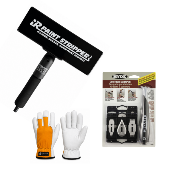 IR Paint Removal Starter Bundle with infrared paint stripper, Hyde 10450 scraper kit and protective gloves